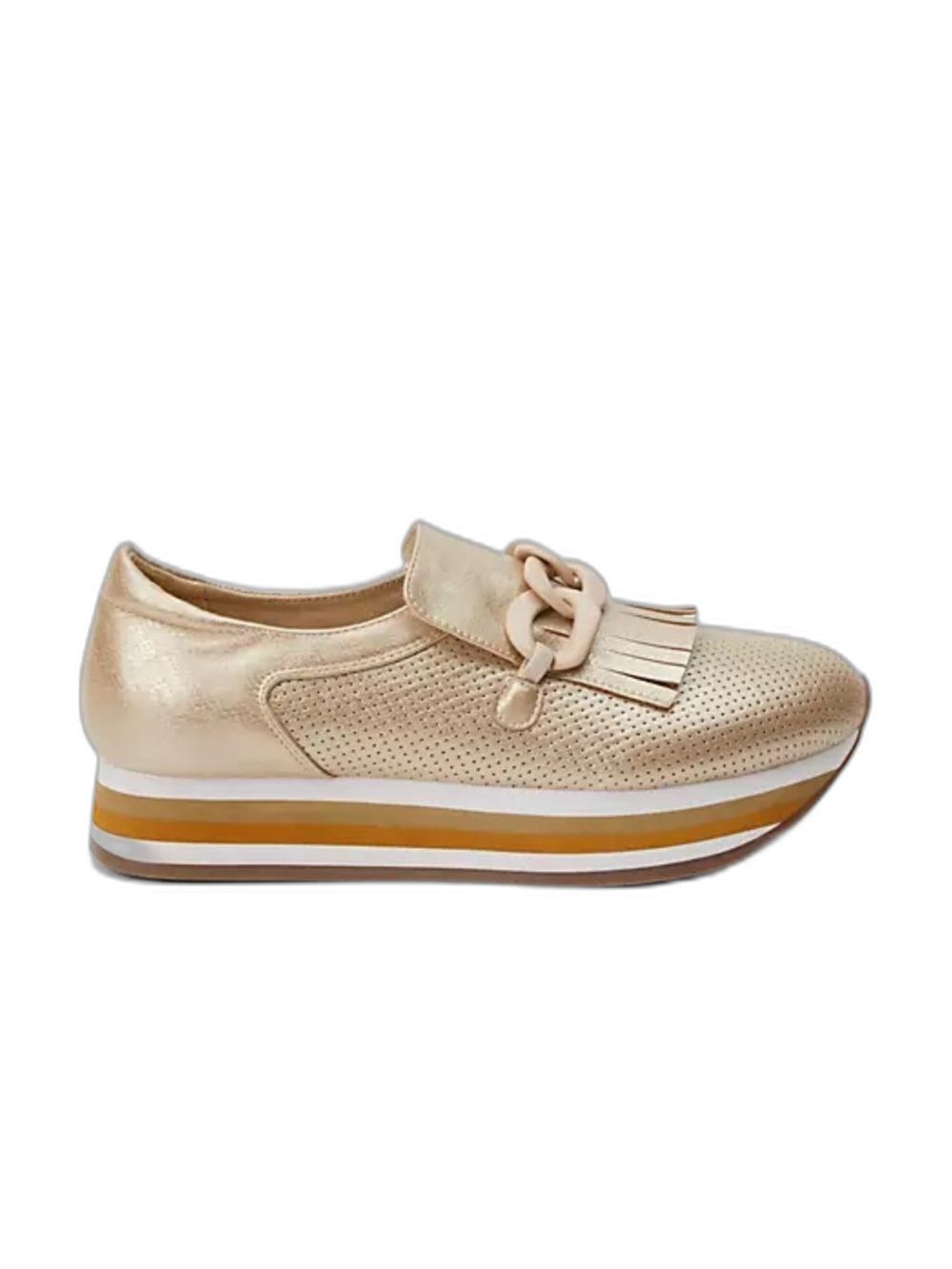 Coconuts by Matisse Bess Metallic Gold Platform Slip-On Loafer with Fringe